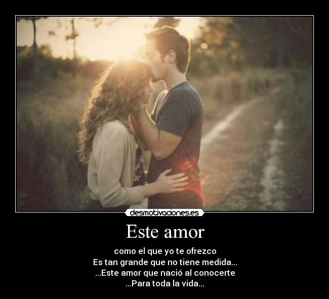 Este amor - como el que yo te ofrezco
Es tan grande que no tiene medida...
...Este amor que nació al conocerte
...Para toda la vida...