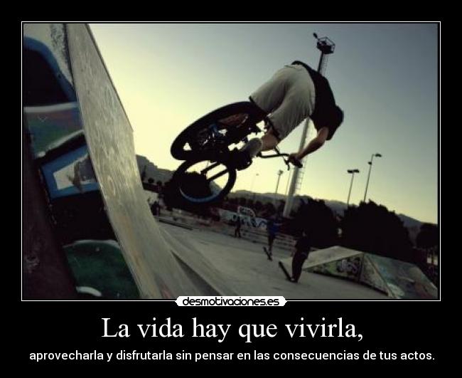La vida hay que vivirla, - aprovecharla y disfrutarla sin pensar en las consecuencias de tus actos.
