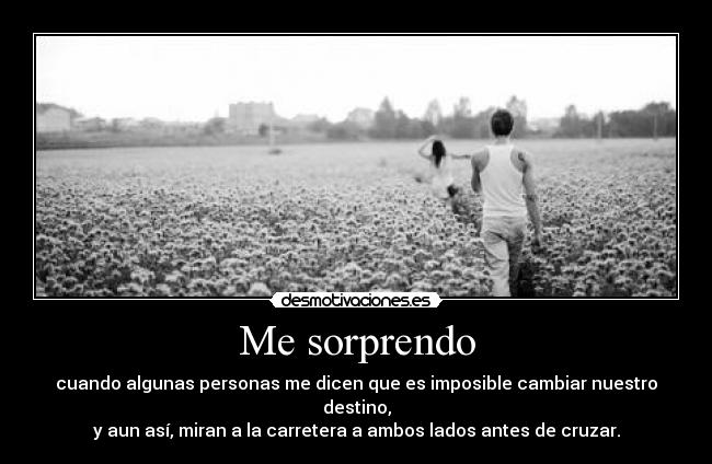 Me sorprendo - cuando algunas personas me dicen que es imposible cambiar nuestro destino,
y aun así, miran a la carretera a ambos lados antes de cruzar.