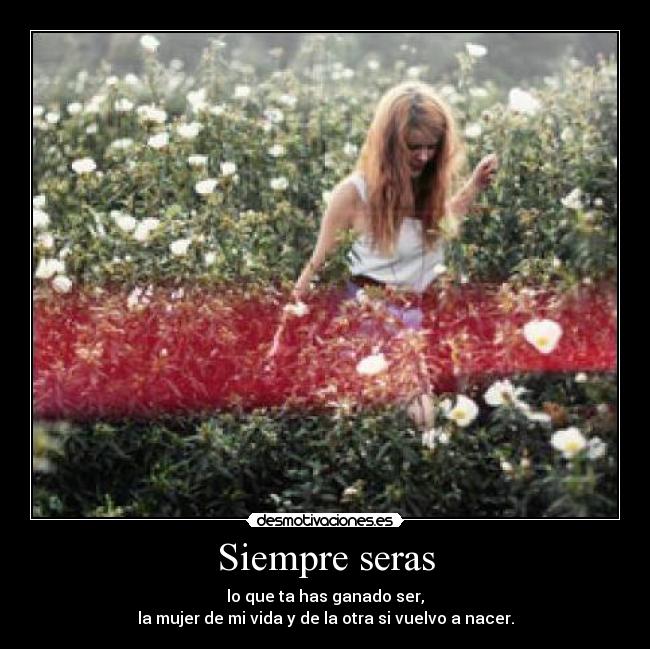 Siempre seras - lo que ta has ganado ser,
la mujer de mi vida y de la otra si vuelvo a nacer.