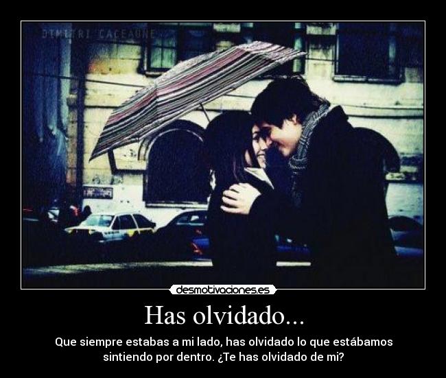 Has olvidado... - Que siempre estabas a mi lado, has olvidado lo que estábamos
sintiendo por dentro. ¿Te has olvidado de mi?