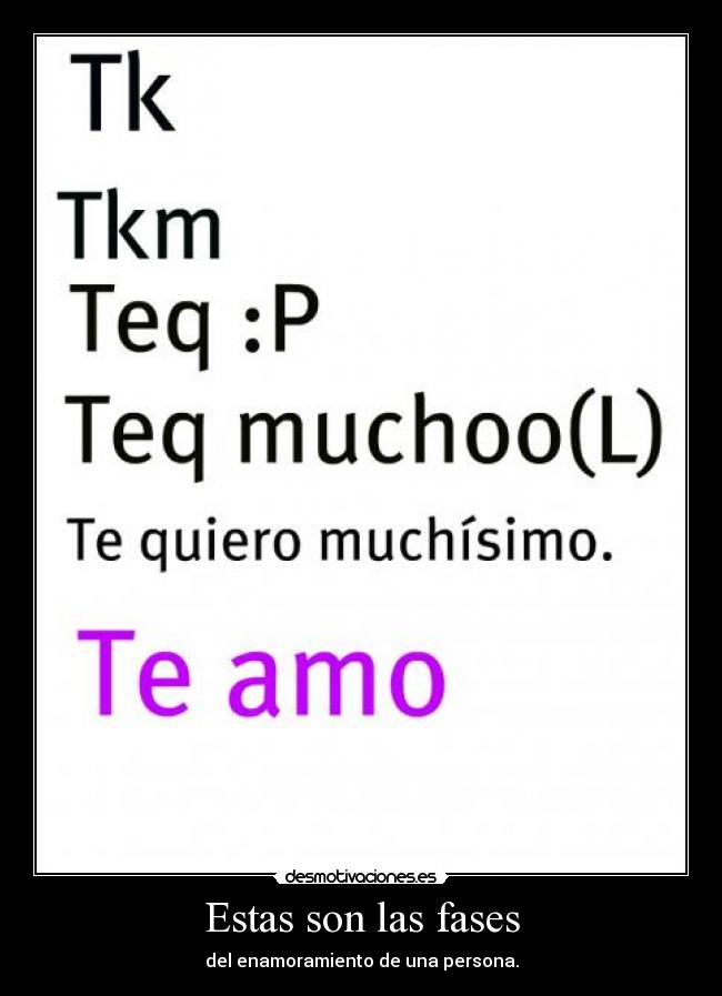 Estas son las fases - del enamoramiento de una persona.