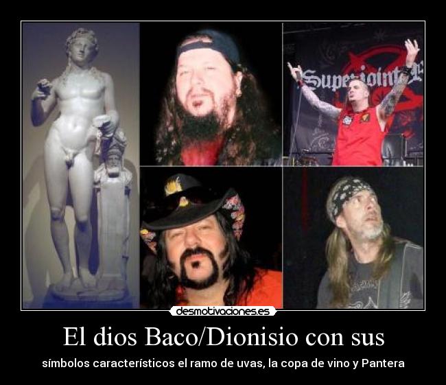 El dios Baco/Dionisio con sus - símbolos característicos el ramo de uvas, la copa de vino y Pantera