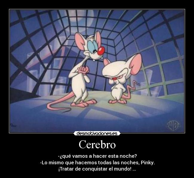Cerebro - -¿qué vamos a hacer esta noche?
-Lo mismo que hacemos todas las noches, Pinky.
¡Tratar de conquistar el mundo! ...