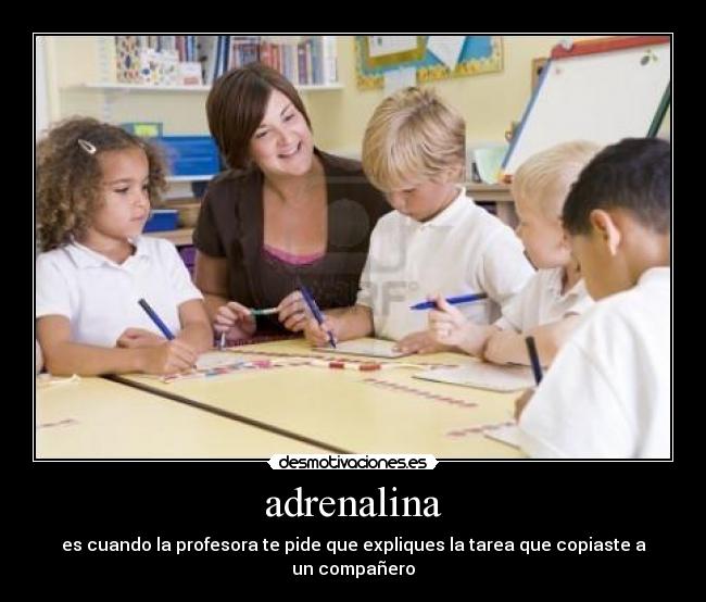 adrenalina - es cuando la profesora te pide que expliques la tarea que copiaste a un compañero
