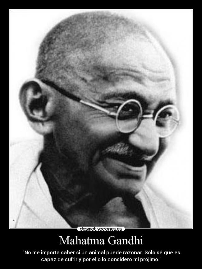 Mahatma Gandhi - No me importa saber si un animal puede razonar. Sólo sé que es
capaz de sufrir y por ello lo considero mi prójimo.