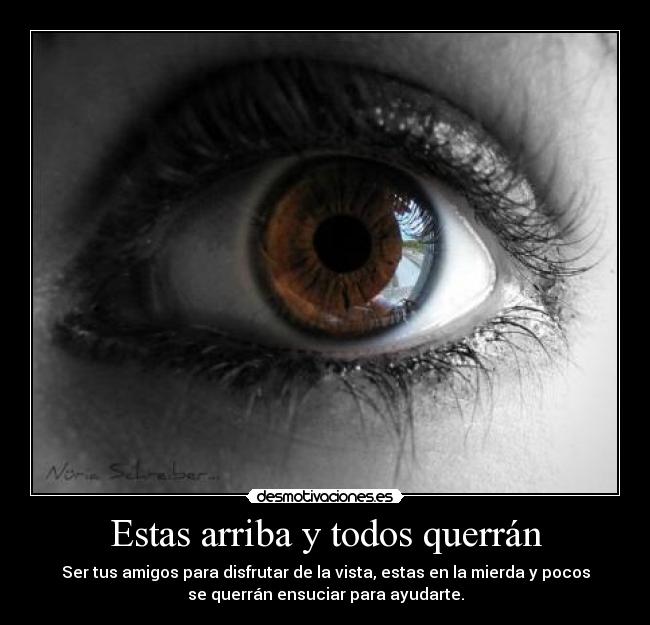 Estas arriba y todos querrán - Ser tus amigos para disfrutar de la vista, estas en la mierda y pocos
se querrán ensuciar para ayudarte.