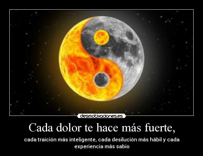 Cada dolor te hace más fuerte, - cada traición más inteligente, cada desilución más hábil y cada
experiencia más sabio