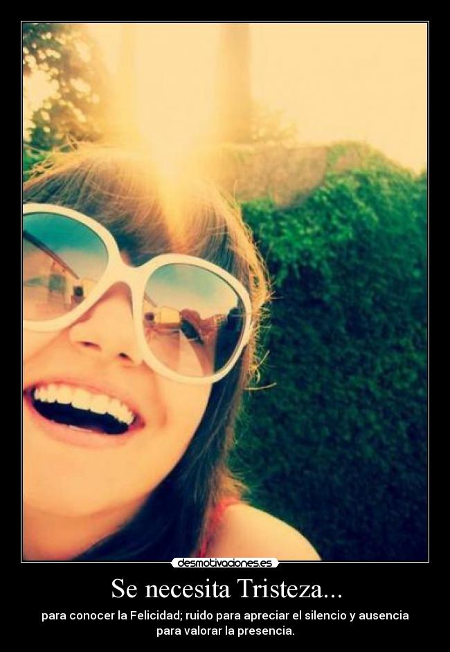 Se necesita Tristeza... - para conocer la Felicidad; ruido para apreciar el silencio y ausencia
para valorar la presencia.