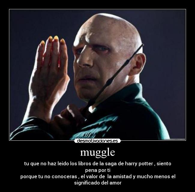 muggle - tu que no haz leido los libros de la saga de harry potter , siento
pena por ti
porque tu no conoceras , el valor de  la amistad y mucho menos el
significado del amor