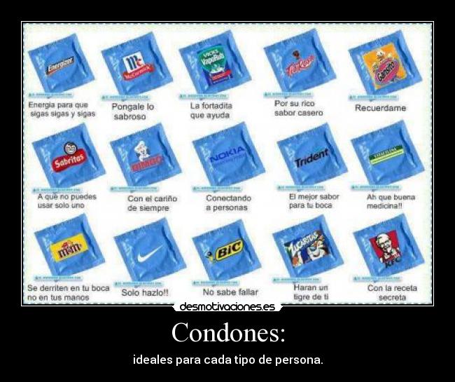 Condones: - ideales para cada tipo de persona.