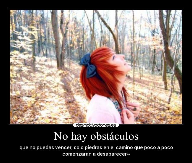 No hay obstáculos - que no puedas vencer, solo piedras en el camino que poco a poco
comenzaran a desaparecer~