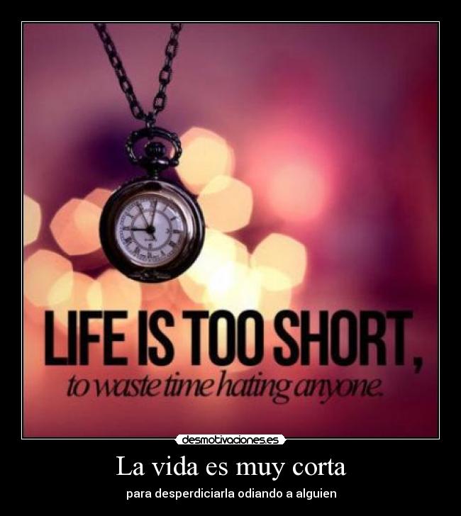 La vida es muy corta - para desperdiciarla odiando a alguien