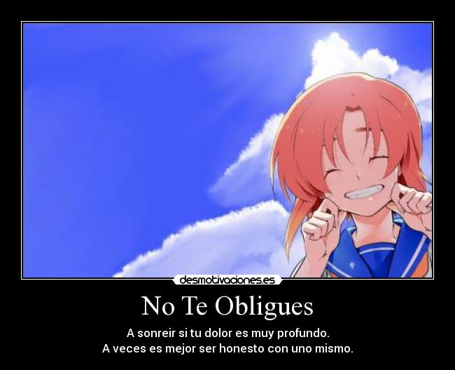 carteles anime manga higurashi rena obligar sonreir dolor honestidad nigatsu desmotivaciones
