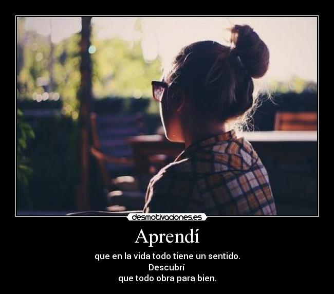 Aprendí - que en la vida todo tiene un sentido.
Descubrí 
que todo obra para bien.