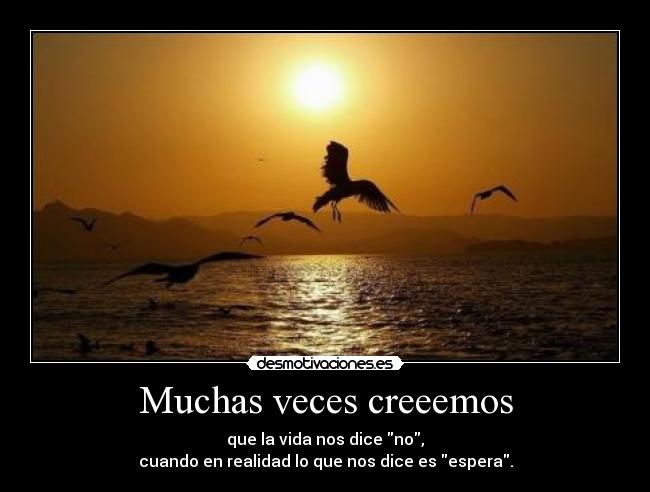 Muchas veces creeemos - que la vida nos dice no,
cuando en realidad lo que nos dice es espera.