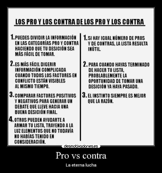 Pro vs contra - La eterna lucha