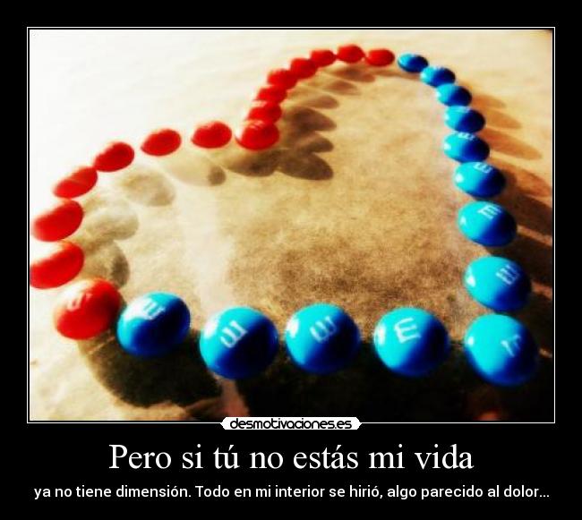 Pero si tú no estás mi vida - ya no tiene dimensión. Todo en mi interior se hirió, algo parecido al dolor...