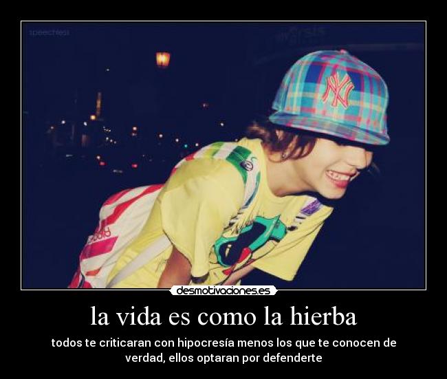 la vida es como la hierba - todos te criticaran con hipocresía menos los que te conocen de
verdad, ellos optaran por defenderte