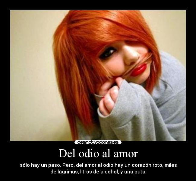 Del odio al amor - sólo hay un paso. Pero, del amor al odio hay un corazón roto, miles
de lágrimas, litros de alcohol, y una puta.