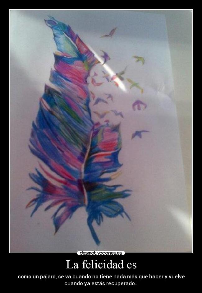 La felicidad es - como un pájaro, se va cuando no tiene nada más que hacer y vuelve
cuando ya estás recuperado...