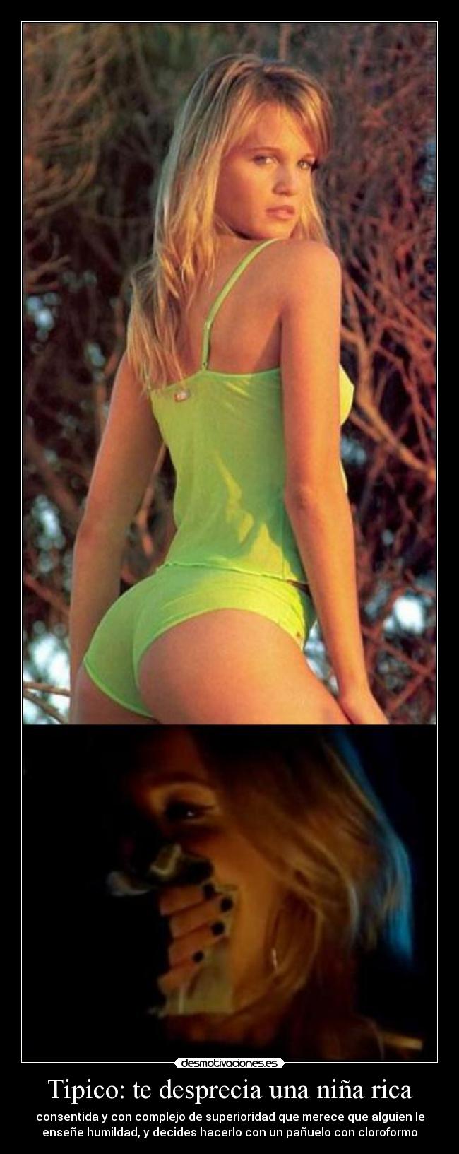 Tipico: te desprecia una niña rica - consentida y con complejo de superioridad que merece que alguien le
enseñe humildad, y decides hacerlo con un pañuelo con cloroformo