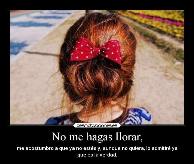 No me hagas llorar, - me acostumbro a que ya no estés y, aunque no quiera, lo admitiré ya que es la verdad.