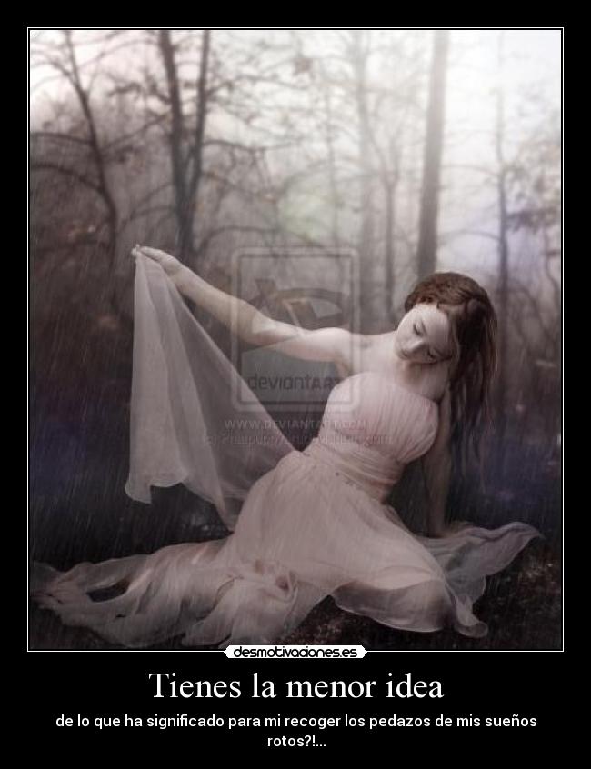 Tienes la menor idea - de lo que ha significado para mi recoger los pedazos de mis sueños rotos?!...