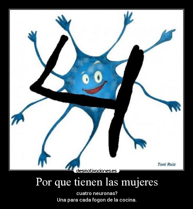 Por que tienen las mujeres - cuatro neuronas?
Una para cada fogon de la cocina.