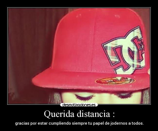 Querida distancia : - gracias por estar cumpliendo siempre tu papel de jodernos a todos.