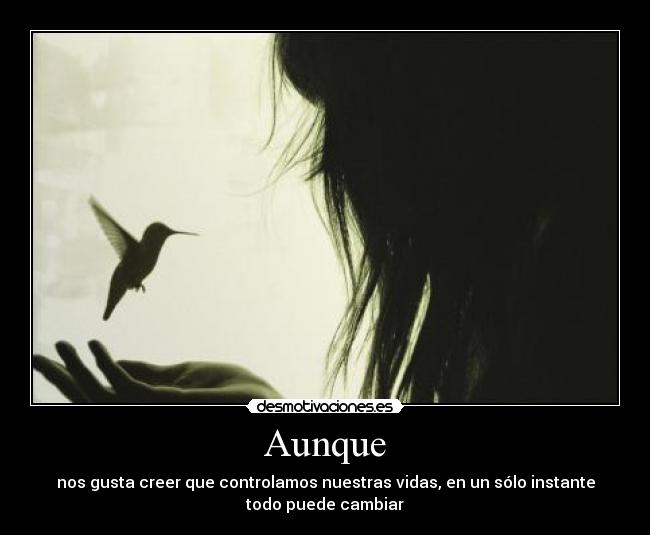 Aunque - nos gusta creer que controlamos nuestras vidas, en un sólo instante
todo puede cambiar