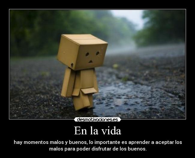 En la vida - hay momentos malos y buenos, lo importante es aprender a aceptar los
malos para poder disfrutar de los buenos.