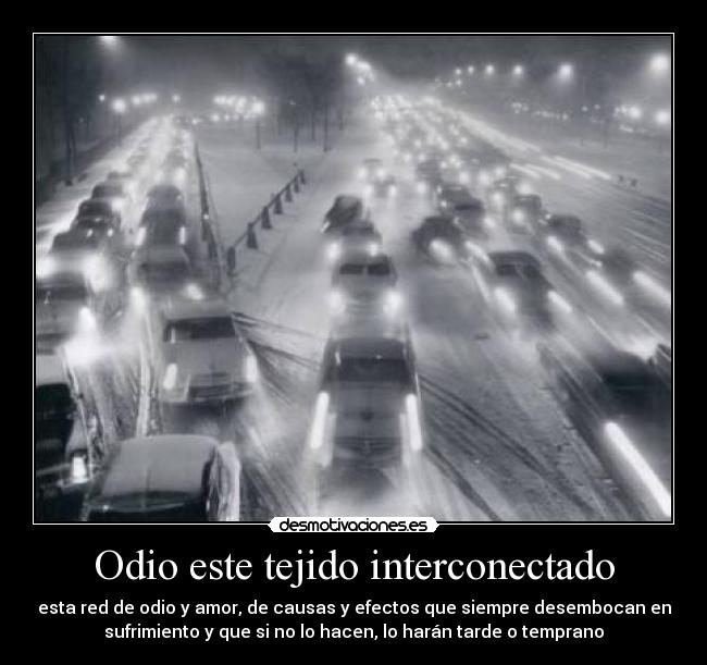 Odio este tejido interconectado - esta red de odio y amor, de causas y efectos que siempre desembocan en
sufrimiento y que si no lo hacen, lo harán tarde o temprano