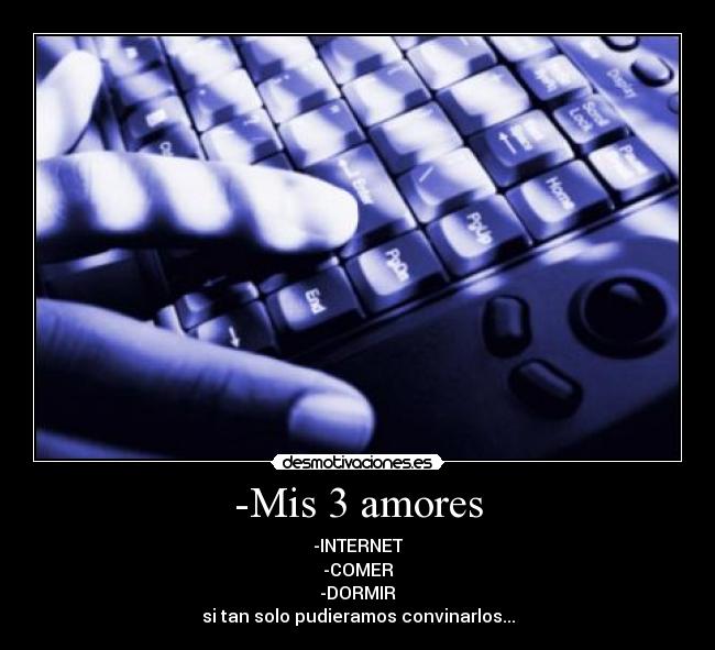 -Mis 3 amores - -INTERNET
-COMER
-DORMIR
si tan solo pudieramos convinarlos...