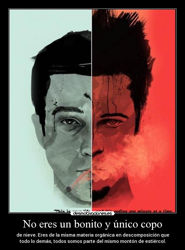 No eres un bonito y único copo - de nieve. Eres de la misma materia orgánica en descomposición que
todo lo demás, todos somos parte del mismo montón de estiércol.