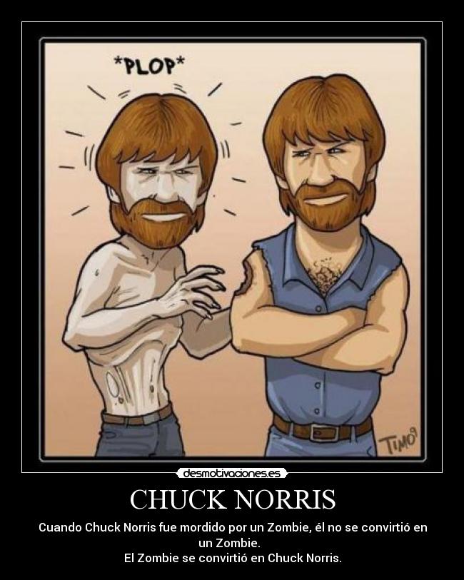 CHUCK NORRIS - Cuando Chuck Norris fue mordido por un Zombie, él no se convirtió en un Zombie.  
El Zombie se convirtió en Chuck Norris.