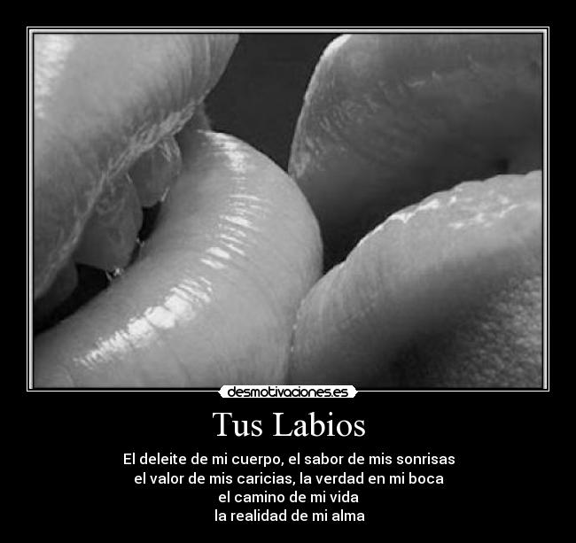 Tus Labios - El deleite de mi cuerpo, el sabor de mis sonrisas
el valor de mis caricias, la verdad en mi boca
 el camino de mi vida 
 la realidad de mi alma