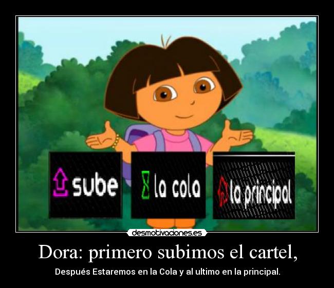Dora: primero subimos el cartel, - Después Estaremos en la Cola y al ultimo en la principal.