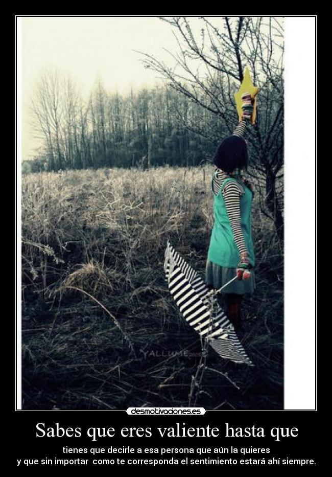 Sabes que eres valiente hasta que - tienes que decirle a esa persona que aún la quieres
y que sin importar como te corresponda el sentimiento estará ahí siempre.