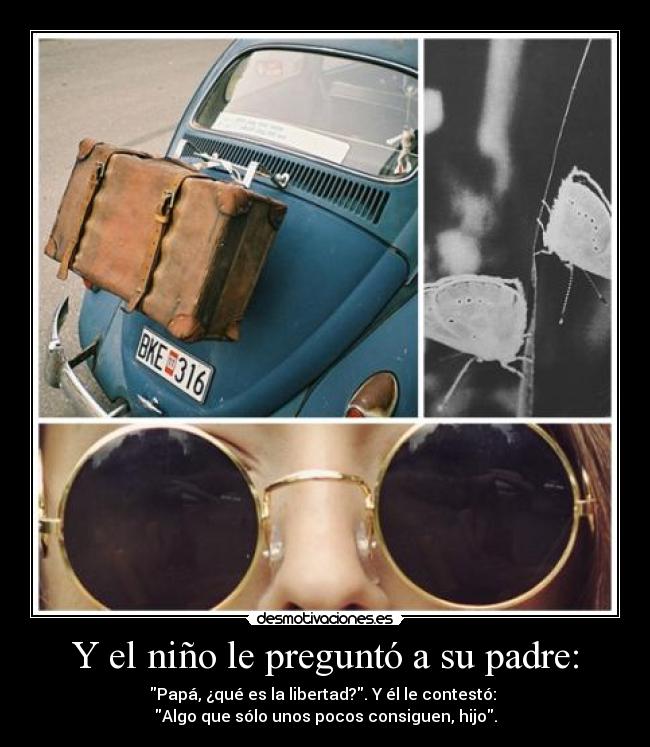 Y el niño le preguntó a su padre: - Papá, ¿qué es la libertad?. Y él le contestó: 
Algo que sólo unos pocos consiguen, hijo.