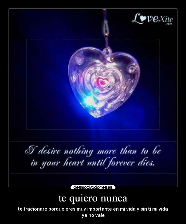te quiero nunca - te tracionare porque eres muy importante en mi vida y sin ti mi vida ya no vale
