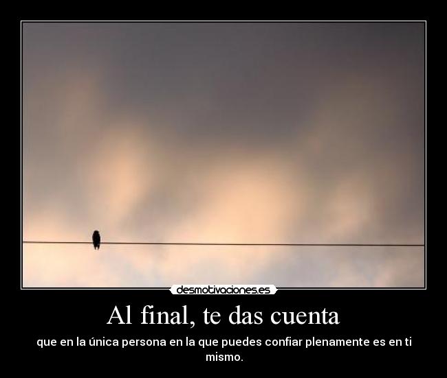 Al final, te das cuenta - que en la única persona en la que puedes confiar plenamente es en ti mismo.