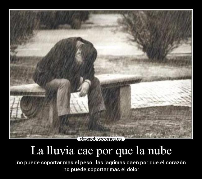 La lluvia cae por que la nube - no puede soportar mas el peso...las lagrimas caen por que el corazón
no puede soportar mas el dolor