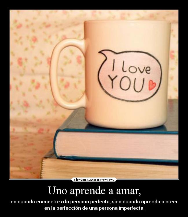 Uno aprende a amar, - no cuando encuentre a la persona perfecta, sino cuando aprenda a creer
en la perfección de una persona imperfecta.