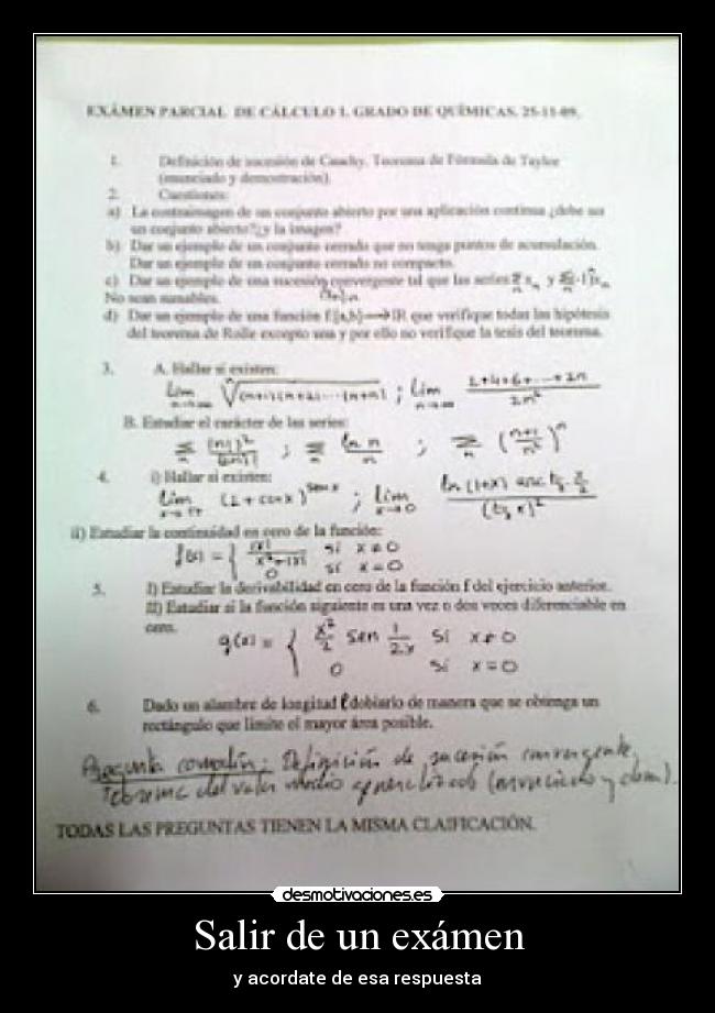 Salir de un exámen - y acordate de esa respuesta