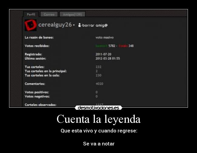 Cuenta la leyenda - Que esta vivo y cuando regrese:
Se va a notar