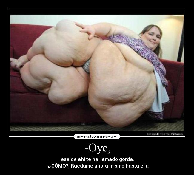 -Oye, - esa de ahí te ha llamado gorda.
-¡¿CÓMO?! Ruedame ahora mismo hasta ella