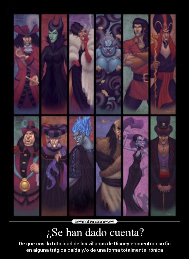 carteles anime villanos disney capitan garfio malefica cruela devil ursula gaston jafar john ratcliffe desmotivaciones