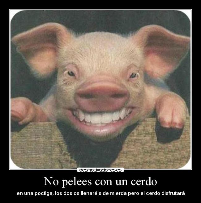 No pelees con un cerdo - en una pocilga, los dos os llenaréis de mierda pero el cerdo disfrutará