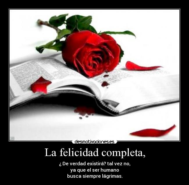 La felicidad completa, - ¿ De verdad existirá? tal vez no,
ya que el ser humano
busca siempre lágrimas.